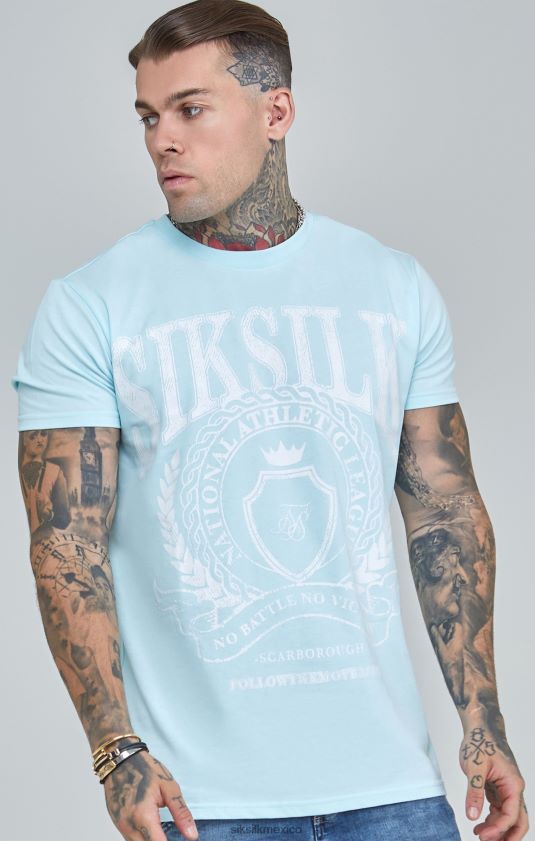 camiseta universitaria azul con corte boxy vestir hombres SikSilk 8TT44N396