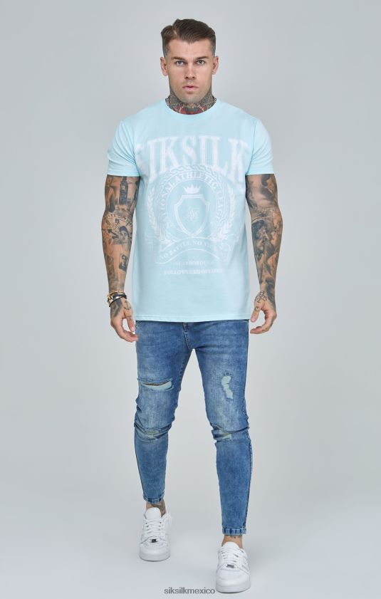 camiseta universitaria azul con corte boxy vestir hombres SikSilk 8TT44N396