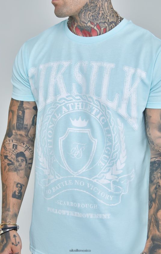 camiseta universitaria azul con corte boxy vestir hombres SikSilk 8TT44N396