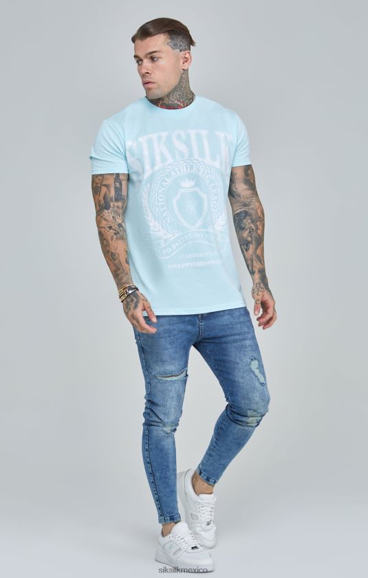 camiseta universitaria azul con corte boxy vestir hombres SikSilk 8TT44N396