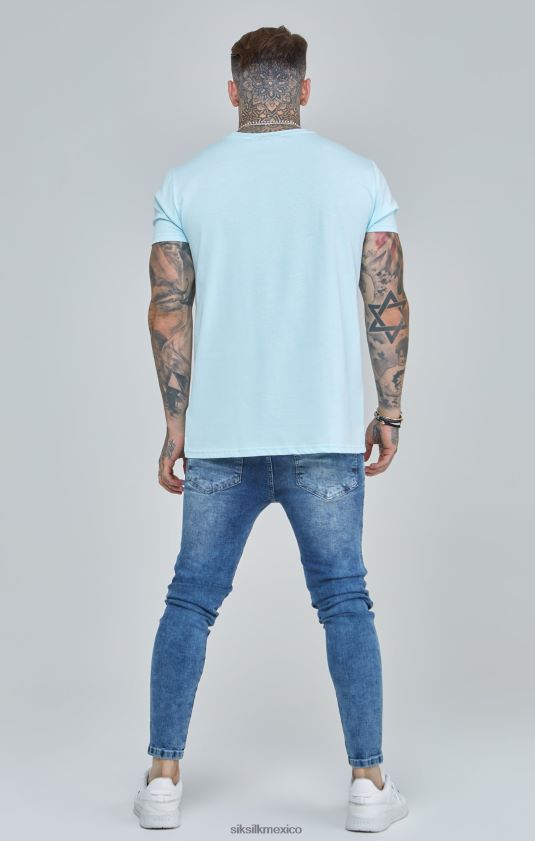 camiseta universitaria azul con corte boxy vestir hombres SikSilk 8TT44N396