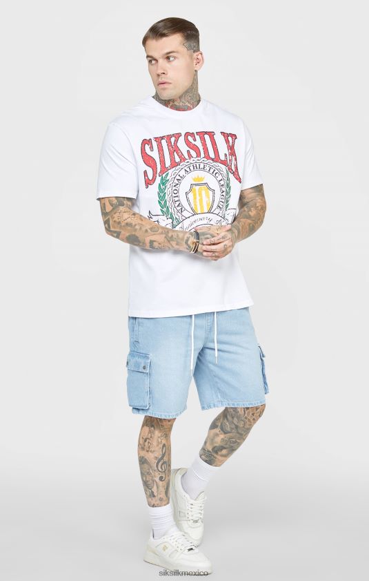 camiseta universitaria blanca extragrande vestir hombres SikSilk 8TT44N394