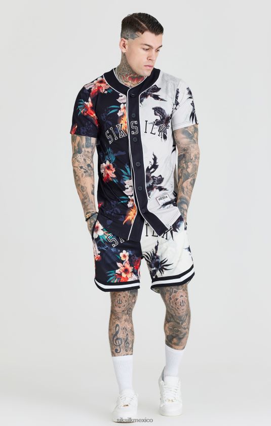 jersey de béisbol con estampado negro y crudo vestir hombres SikSilk 8TT44N398