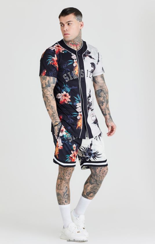 jersey de béisbol con estampado negro y crudo vestir hombres SikSilk 8TT44N398