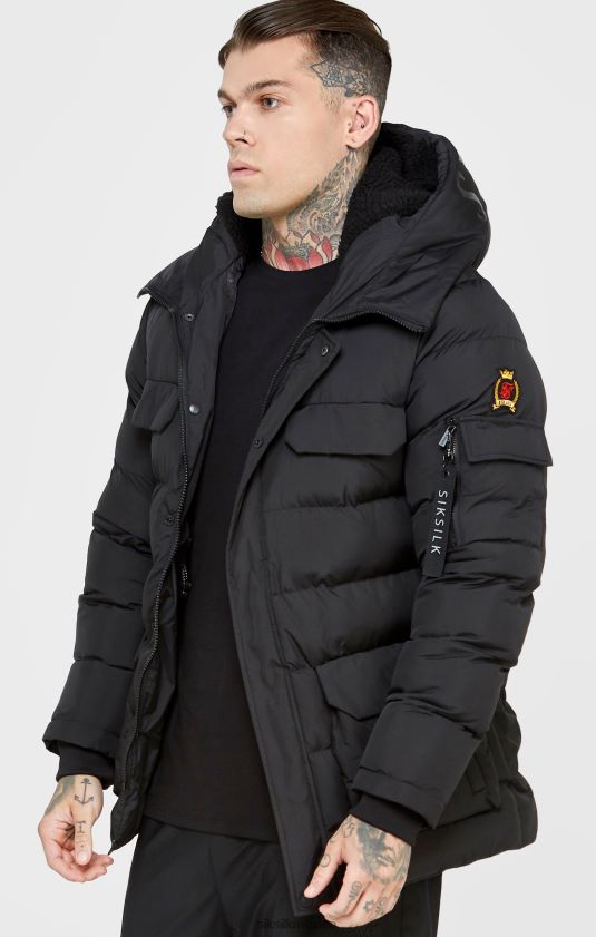 abrigo parka negro vestir hombres SikSilk 8TT44N480