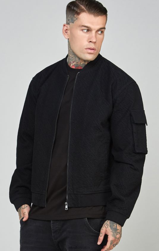 chaqueta bomber de mezclilla negra con logo repetido vestir hombres SikSilk 8TT44N491
