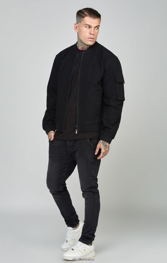 chaqueta bomber de mezclilla negra con logo repetido vestir hombres SikSilk 8TT44N491