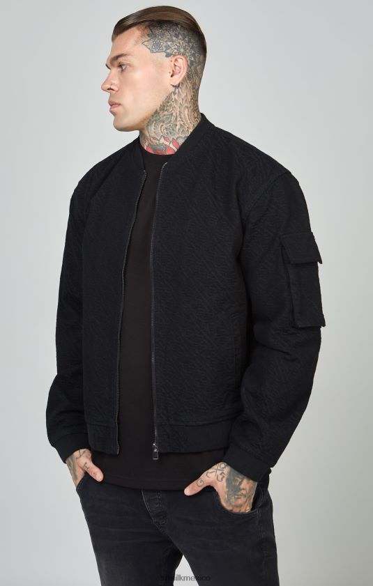 chaqueta bomber de mezclilla negra con logo repetido vestir hombres SikSilk 8TT44N491