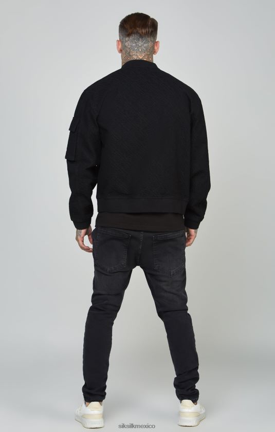 chaqueta bomber de mezclilla negra con logo repetido vestir hombres SikSilk 8TT44N491