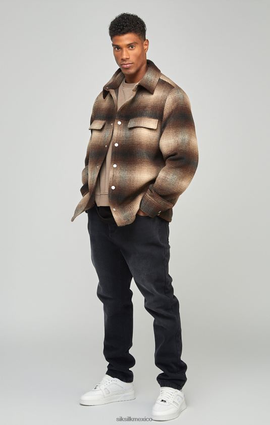 sobrecamisa marrón a cuadros con logo estampado vestir hombres SikSilk 8TT44N467