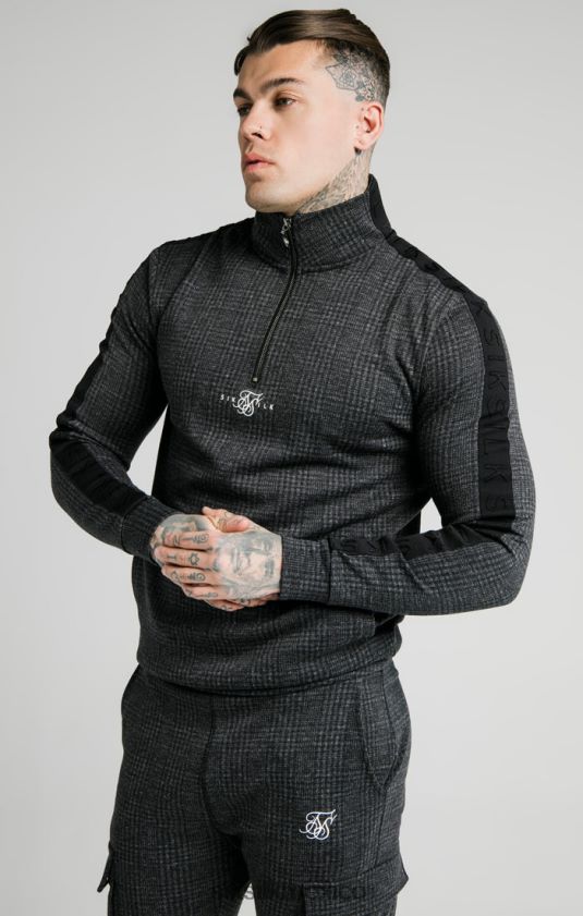 Sudadera con capucha y cremallera de un cuarto a cuadros tonales - gris vestir hombres SikSilk 8TT44N450