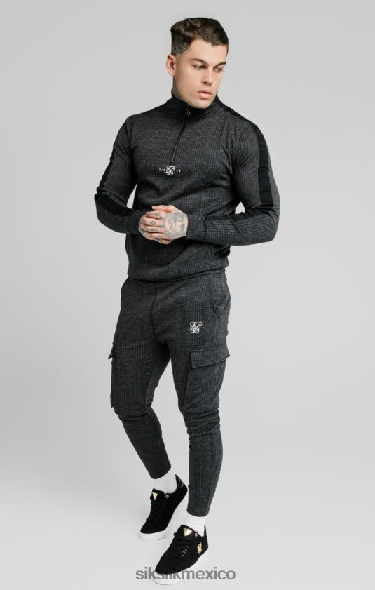 Sudadera con capucha y cremallera de un cuarto a cuadros tonales - gris vestir hombres SikSilk 8TT44N450
