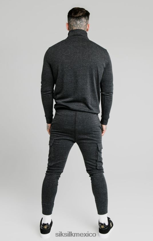 Sudadera con capucha y cremallera de un cuarto a cuadros tonales - gris vestir hombres SikSilk 8TT44N450