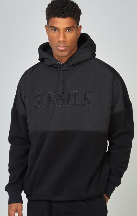 sudadera con capucha de forro polar negra cortada y cosida vestir hombres SikSilk 8TT44N425