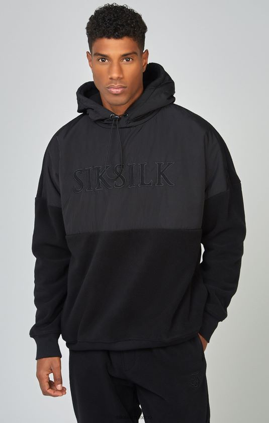 sudadera con capucha de forro polar negra cortada y cosida vestir hombres SikSilk 8TT44N425