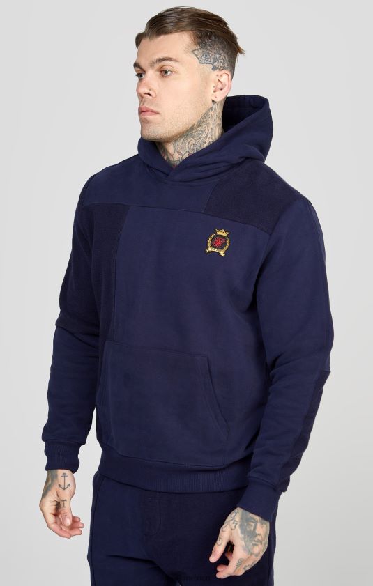 sudadera con capucha extragrande con corte y costura en azul marino vestir hombres SikSilk 8TT44N435