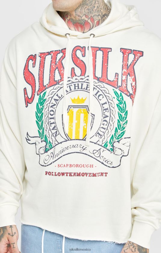 sudadera con capucha extragrande y estampado de aniversario universitario en color crudo vestir hombres SikSilk 8TT44N419