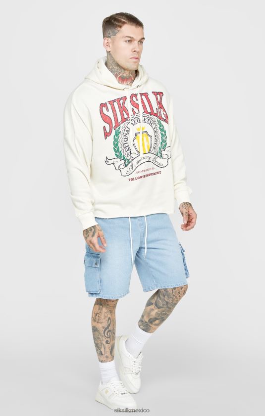 sudadera con capucha extragrande y estampado de aniversario universitario en color crudo vestir hombres SikSilk 8TT44N419
