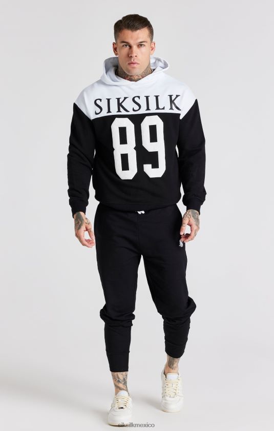 sudadera con capucha extragrande y estampado retro 89 en negro vestir hombres SikSilk 8TT44N457