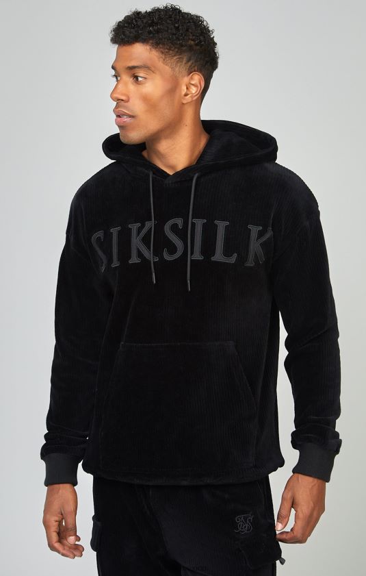 sudadera con capucha y logo aplicado de pana negra vestir hombres SikSilk 8TT44N414