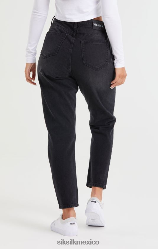 Vaqueros Mom de mezclilla con roturas en las rodillas en negro lavado vestir mujer SikSilk 8TT44N191