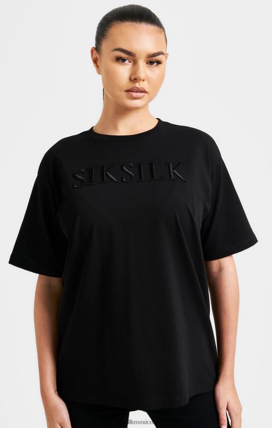 camiseta boyfriend negra bordada vestir mujer SikSilk 8TT44N52