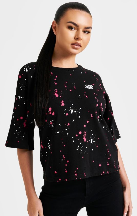 camiseta corta con salpicaduras de pintura negra vestir mujer SikSilk 8TT44N67