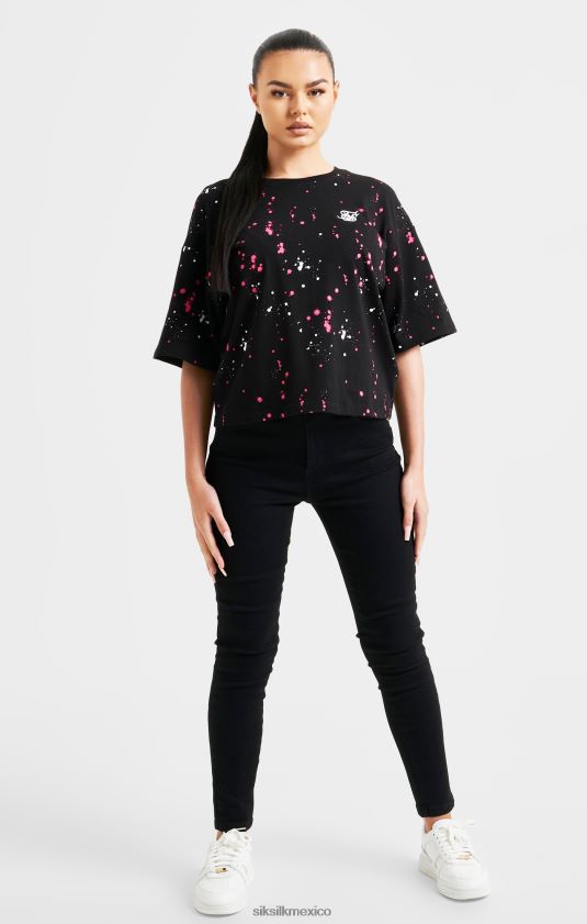 camiseta corta con salpicaduras de pintura negra vestir mujer SikSilk 8TT44N67