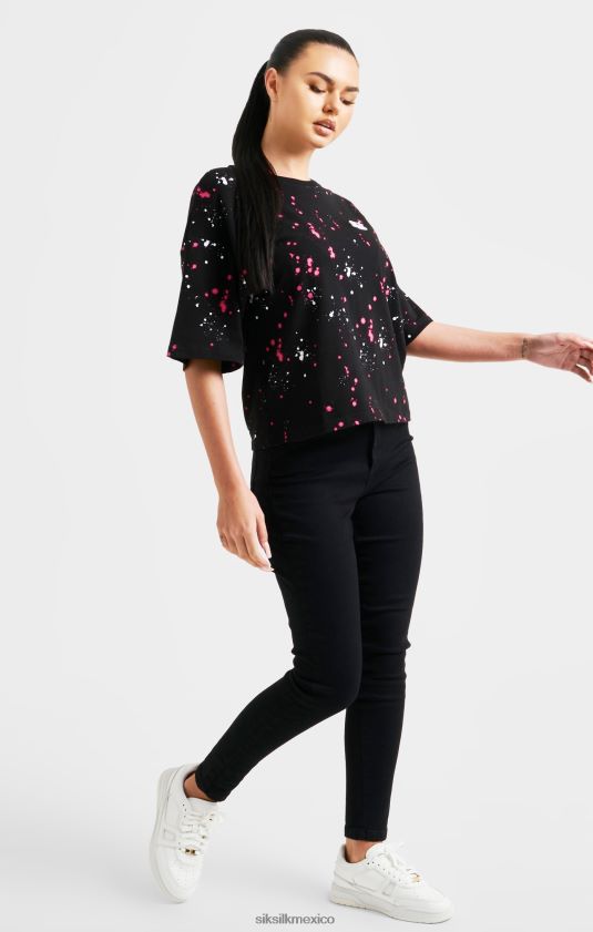camiseta corta con salpicaduras de pintura negra vestir mujer SikSilk 8TT44N67