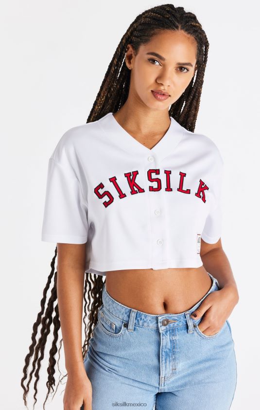 camiseta corta de béisbol blanca vestir mujer SikSilk 8TT44N50
