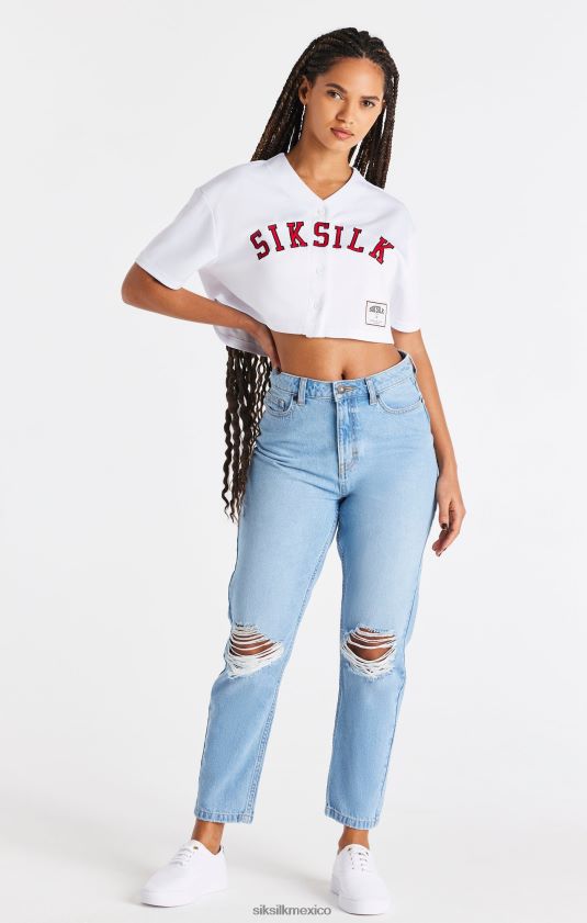 camiseta corta de béisbol blanca vestir mujer SikSilk 8TT44N50