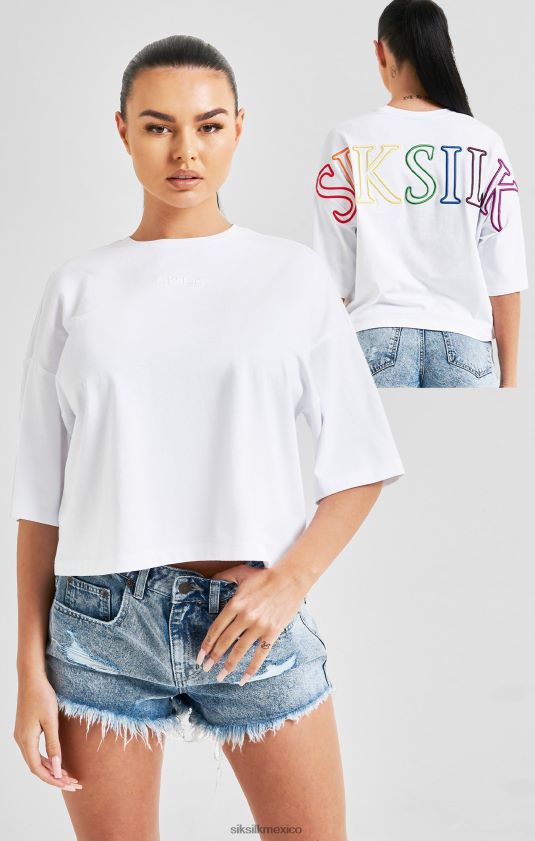 camiseta corta de marca blanca arcoiris vestir mujer SikSilk 8TT44N47