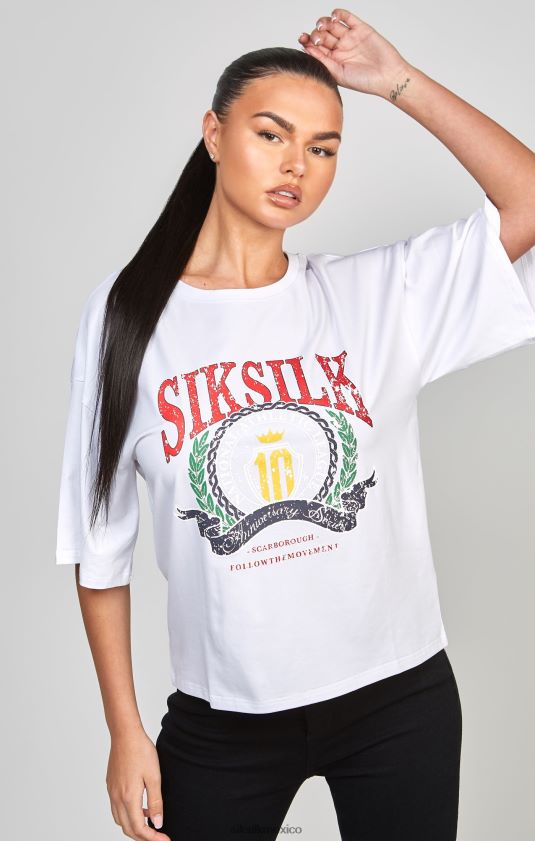 camiseta corta universitaria blanca vestir mujer SikSilk 8TT44N53