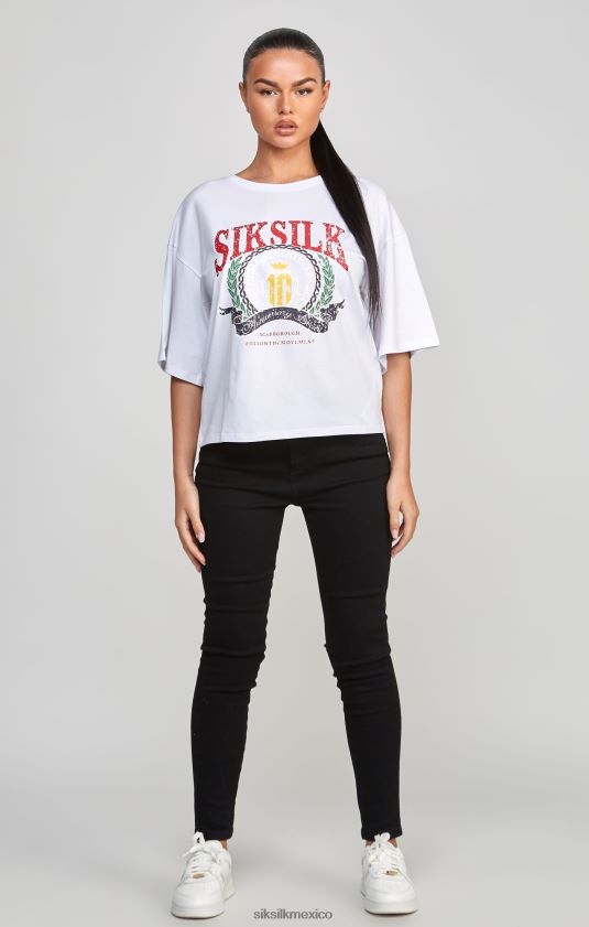 camiseta corta universitaria blanca vestir mujer SikSilk 8TT44N53