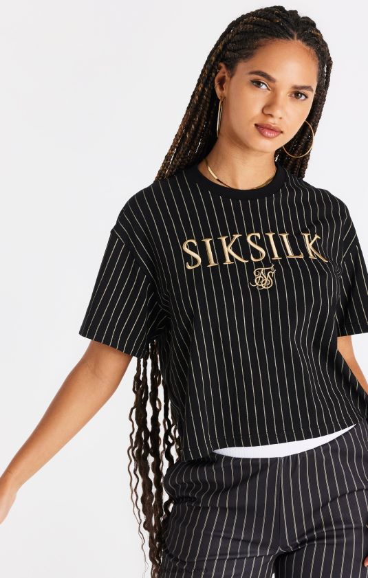 camiseta negra a rayas vestir mujer SikSilk 8TT44N66