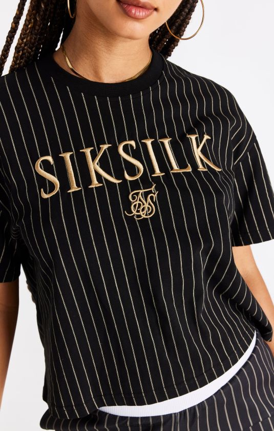 camiseta negra a rayas vestir mujer SikSilk 8TT44N66