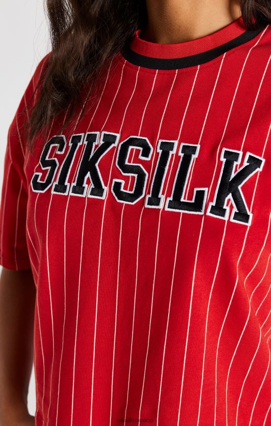 camiseta roja a rayas de béisbol vestir mujer SikSilk 8TT44N44
