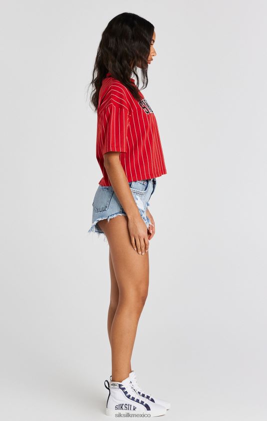 camiseta roja a rayas de béisbol vestir mujer SikSilk 8TT44N44