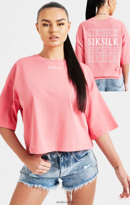 camiseta rosa con logo repetido vestir mujer SikSilk 8TT44N65