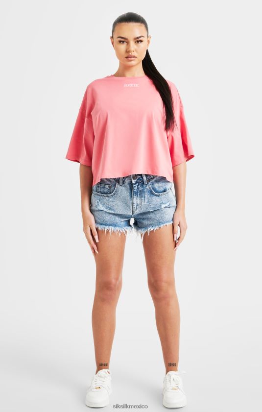 camiseta rosa con logo repetido vestir mujer SikSilk 8TT44N65