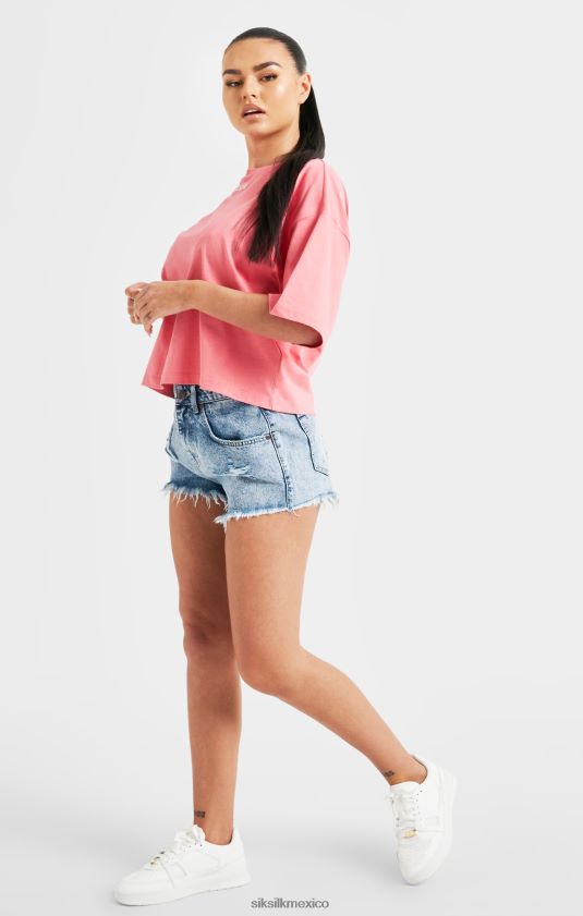 camiseta rosa con logo repetido vestir mujer SikSilk 8TT44N65