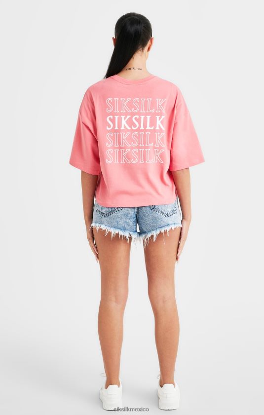 camiseta rosa con logo repetido vestir mujer SikSilk 8TT44N65