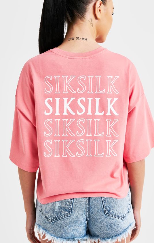 camiseta rosa con logo repetido vestir mujer SikSilk 8TT44N65