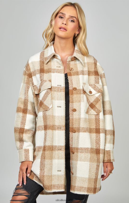 chaqueta a cuadros beige vestir mujer SikSilk 8TT44N137