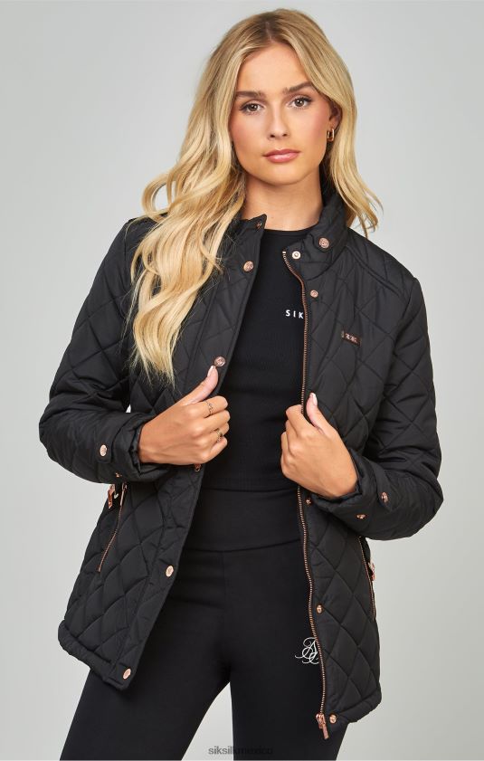 chaqueta acolchada negra con cinturón vestir mujer SikSilk 8TT44N138