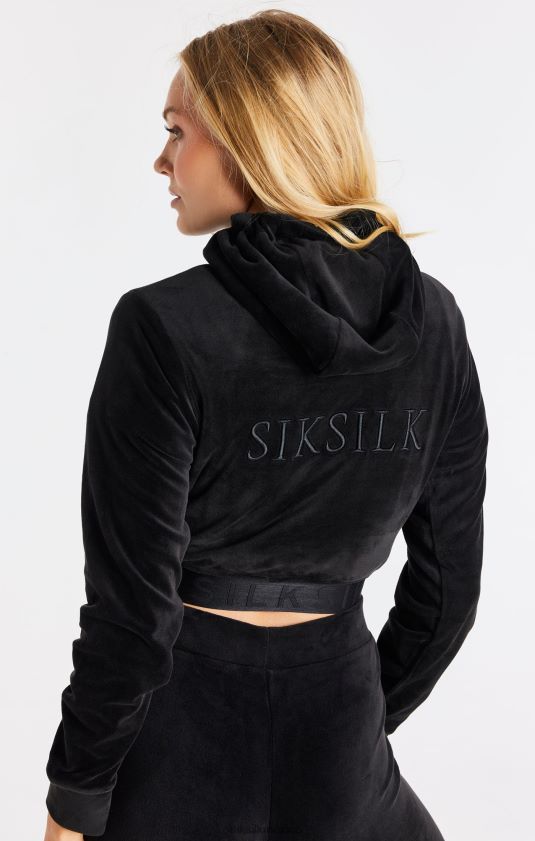 sudadera con capucha corta de terciopelo negro vestir mujer SikSilk 8TT44N94