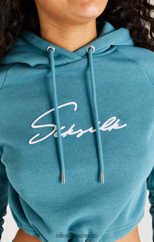 sudadera con capucha corta esencial en verde azulado vestir mujer SikSilk 8TT44N120