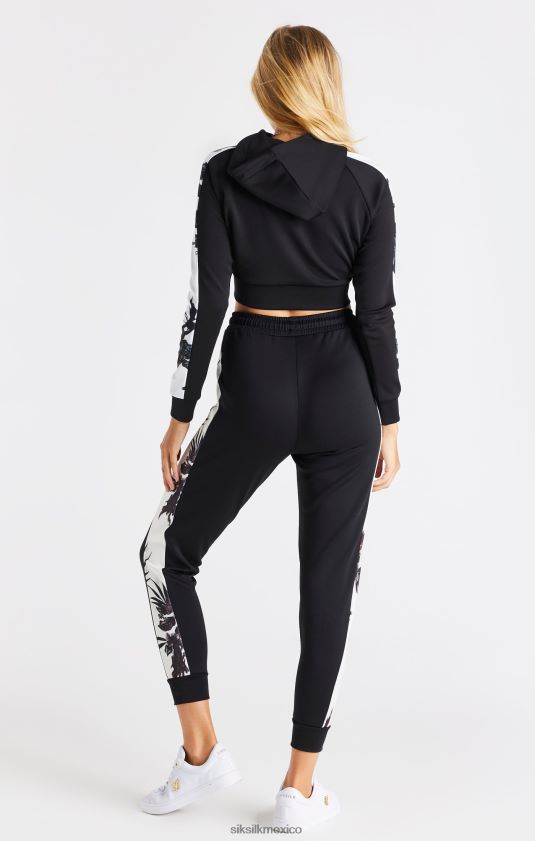 sudadera con capucha y mangas con panel floral negro vestir mujer SikSilk 8TT44N114