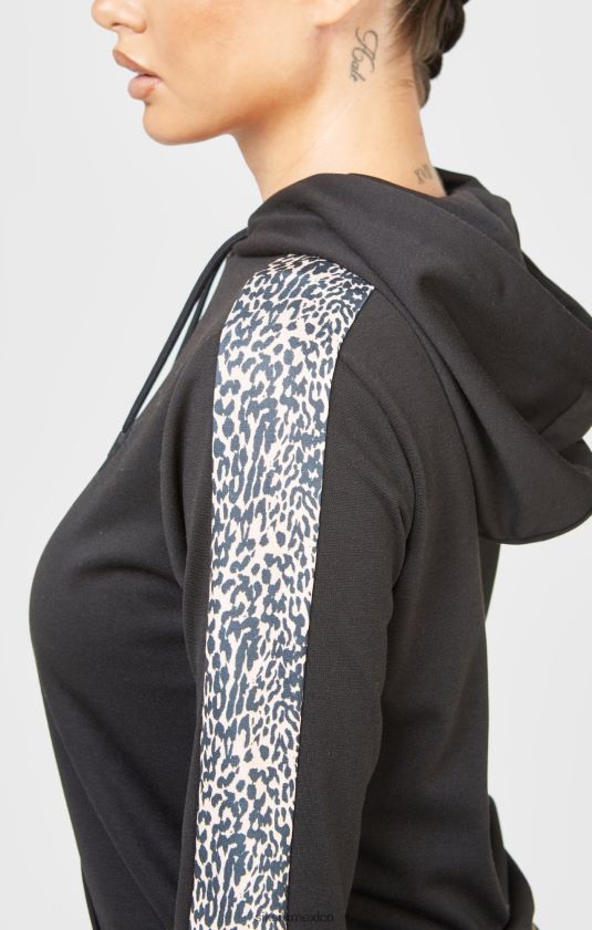 sudadera con capucha y paneles con estampado de leopardo negro vestir mujer SikSilk 8TT44N80