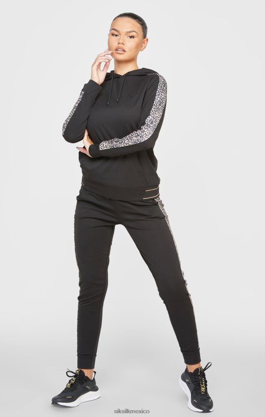 sudadera con capucha y paneles con estampado de leopardo negro vestir mujer SikSilk 8TT44N80